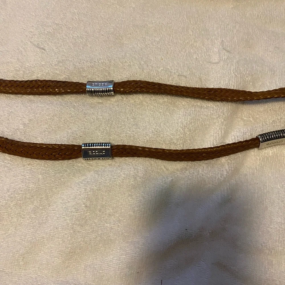 Chico’s Brown Braided Leather Belt with Silver Accents M